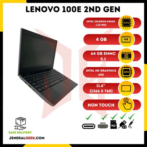 Lenovo 100E 2nd Gen / 4 GB RAM - 64 GB EMMC / Windows 10 Pro | Lazada