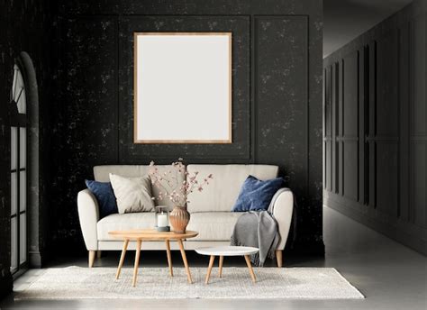 Premium Photo Interior Living Studio Mock Up Black Classic Style