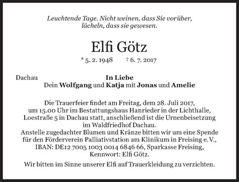 Traueranzeigen von Elfi Götz SZ Gedenken de