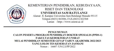 Pengumuman Calon Peserta Program Pendidikan Dokter Spesialis Ppds