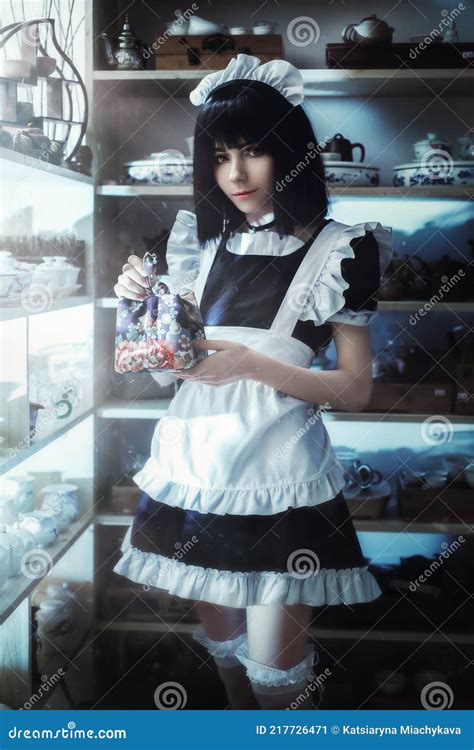 Beautiful Cute Female Waiter Servant Girl In Uniform Stock Image