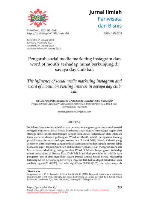 PDF Pengaruh Social Media Marketing Instagram Dan Word Of Mouth