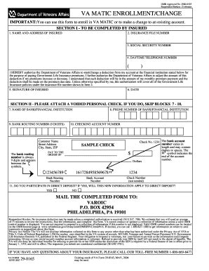 Fillable Online Benefits Va 29 0165 VAMATIC Enrollment Change U S