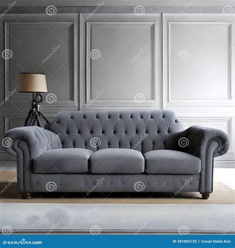 Serene Sophistication: Minimalist Grey Sofa Room Interior Design Stock ...