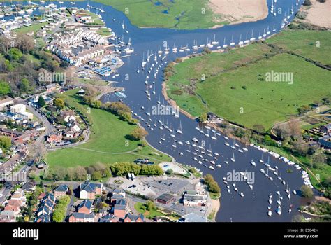 Aerial View Moored Boat In Christchurch Harbour Dorset UK Stock Photo