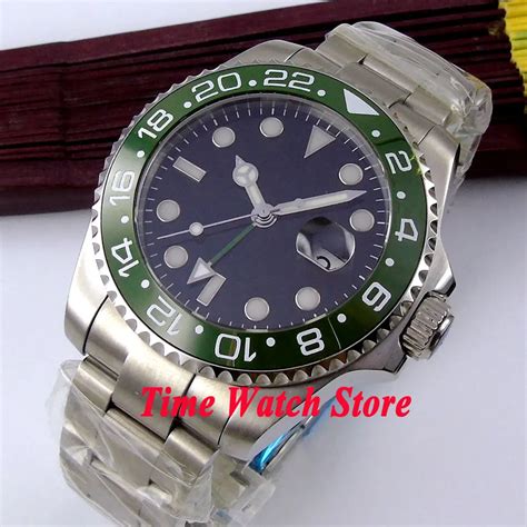 Bliger Mm Black Sterile Dial Green Ceramic Bezel Sapphire Glass Gmt