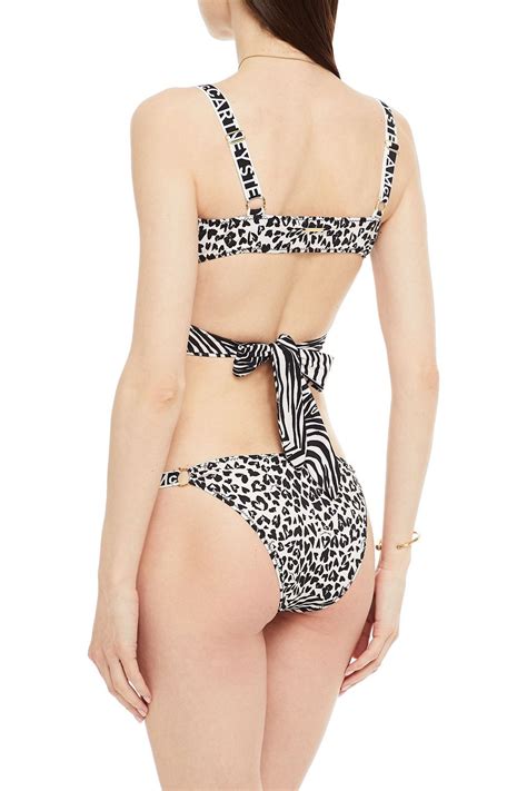 Stella Mccartney Jacquard Trimmed Zebra Print Low Rise Bikini Briefs