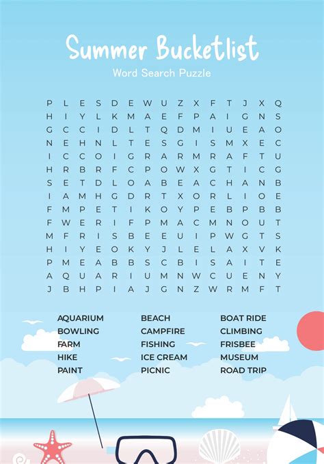 Printable Summer Word Search Puzzles