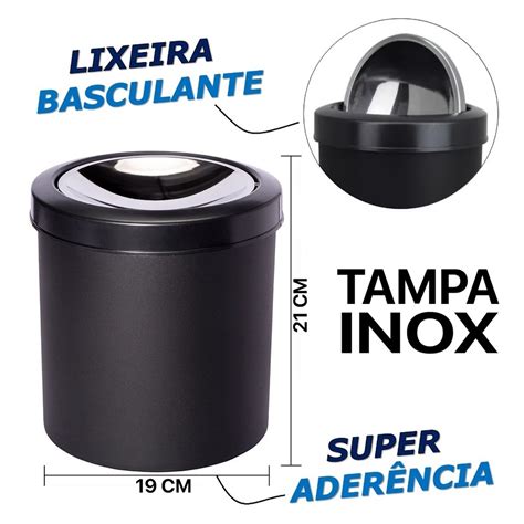 Lixeira Pia Banheiro Cozinha Tampa Basculante Litros Preto Ou Branco