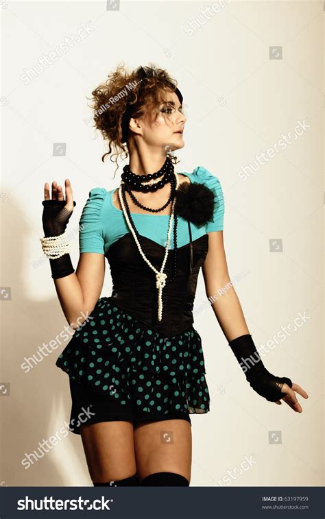 80'S Fashion Woman Over Gray Background Stock Photo 63197959 : Shutterstock