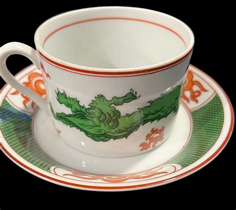 Vintage Fitz Floyd Dragon Crest Green Teacup Small Demitasse Cup