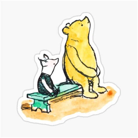 Illustration Of Piglet And Winnie The Pooh Sitting On A Bench Together