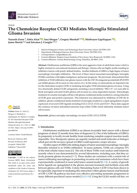 Pdf The Chemokine Receptor Ccr1 Mediates Microglia Stimulated Glioma