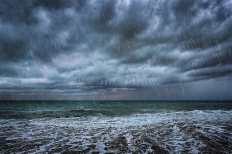 Dark Clouds, Heavy Rain and Waves on a Stormy Sea Stock Image - Image ...