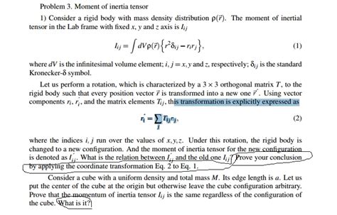 Problem 3. Moment of inertia tensor 1) Consider a | Chegg.com