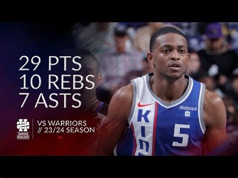 De Aaron Fox 29 Pts 10 Rebs 7 Asts Vs Warriors 23 24 Season YouTube