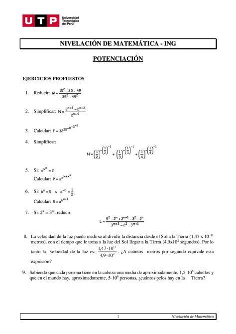 S04 s1 Potenciacion Ejercicios para resolver 1 Nivelación de