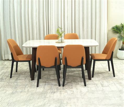 Buy Valence Italian Marble Top Seater Dining Set Ginger Bread At