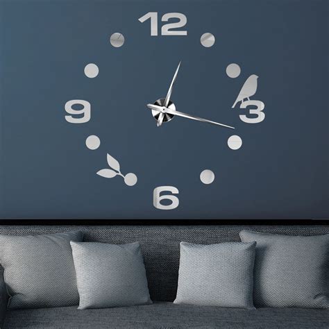 Horloge Autocollants muraux miroir 3D grandes horloges à Quartz en