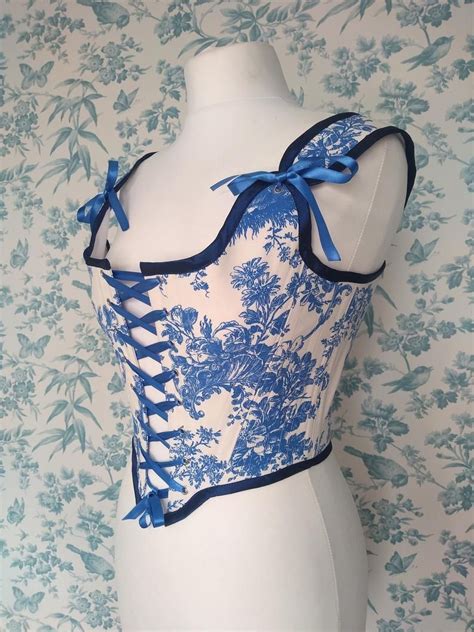 Renaissance Blue And Ivory Toile De Jouy Corset Stays Renaissance