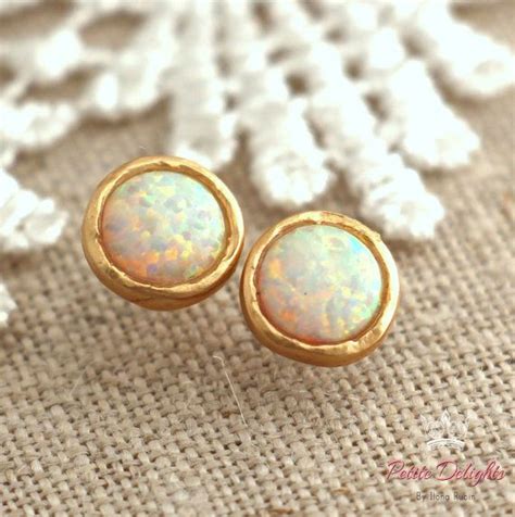 Opal Earringsopal Stud Earrings White Opal Earrings Gold Etsy White