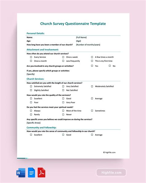 Church Survey Questionnaire Template Word PDF Google Docs Highfile