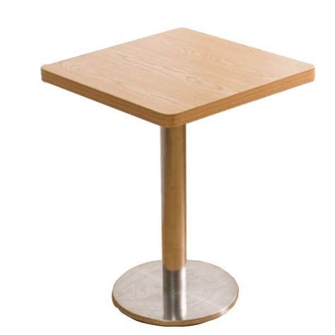 Fast Food Table Square Table With Stainless Steel Base Wooden Dining