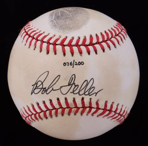 Bob Feller Signed Le Oal Baseball Display With Thumbprint With Display