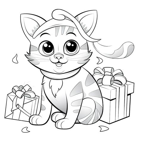 Desenho De Gato De Desenho Animado Presente Na Poca Do Natal Para 14040