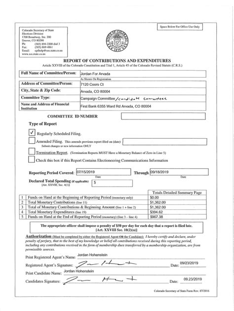 Fillable Online Report Of Contributions And Expenditures Type Fax