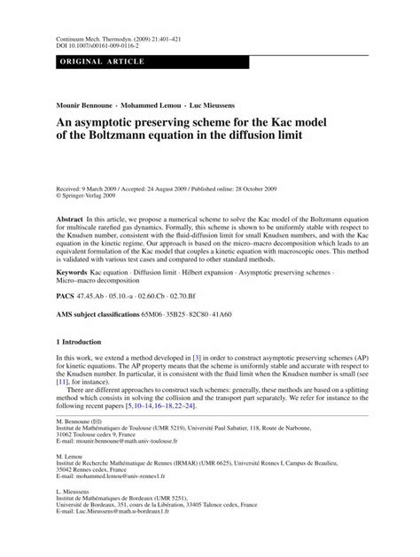 Pdf An Asymptotic Preserving Scheme For The Kac Model Of The