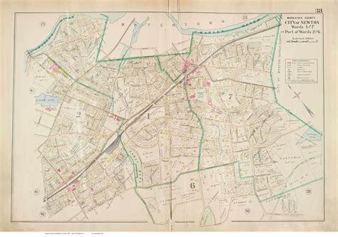 Plate 38 Newton Wards 1 And 7 Parts Of 2 And 6 1900 Old Street Map Reprint Middlesex