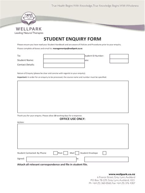 Fillable Online Wellpark Co Please Ensure You Have Read Your Student