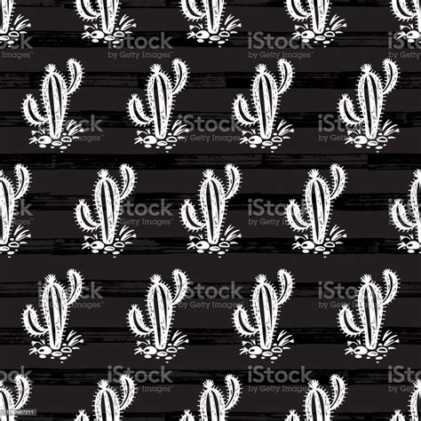 Desert With Cactuses Cactus Vector Seamless Pattern Mexican Nature Hand Drawn Doodle Cacti