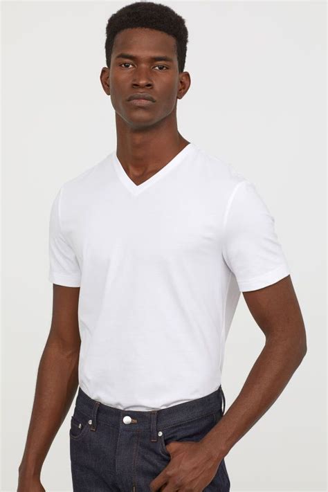 V Neck T Shirt Slim Fit White Men Handm Us Handm Men Mens Tops