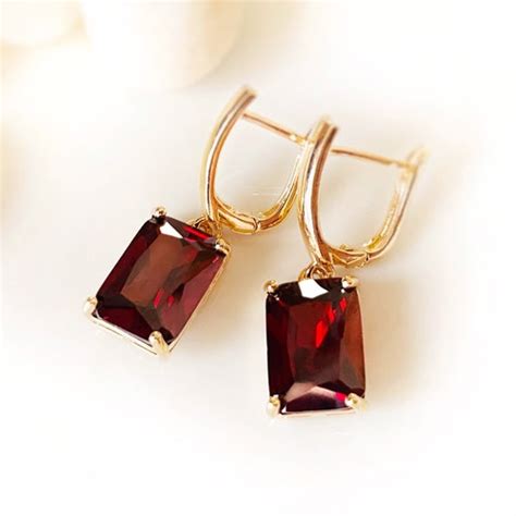 Garnet Earrings January Birthstone Dark Red Emerald Cut Etsy