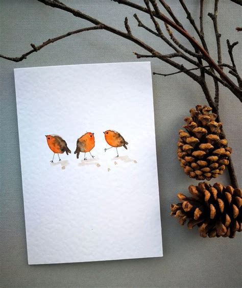 8 Pack Hand Painted Watercolour Christmas Cards Trio Of Robins