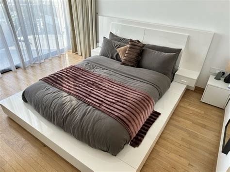 Custom made white gloss bed frame with storage, Furniture & Home Living, Furniture, Bed Frames ...