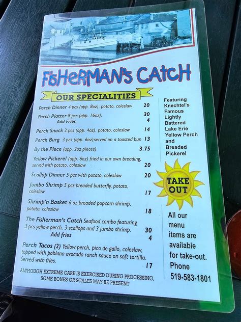 Menu at Fisherman's Catch Bar & Restaurant, Port Dover