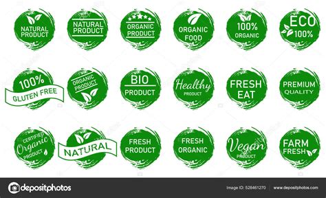 Organic Food Farm Fresh Natural Products Collection Icons Stickers