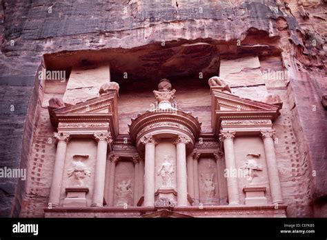 Close Up Of The Treasury Al Khazneh In Petra Jordan Stock Photo