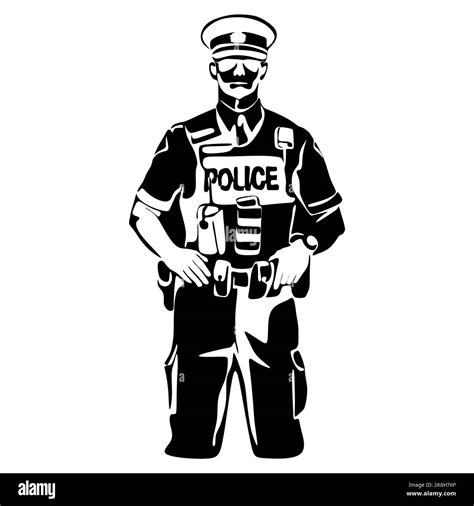 Policeman Officer On Duty Vector Silhouette Illustration Isolated On