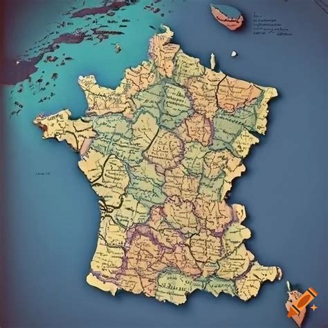 Vintage Map Of France On Craiyon