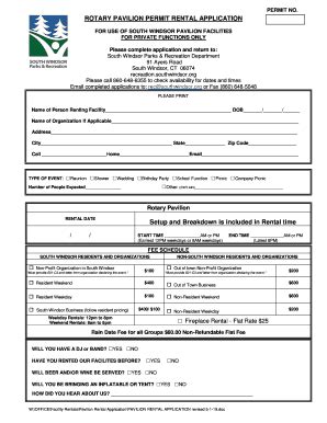 Fillable Online Rotary Pavilion Rental Application South Windsor