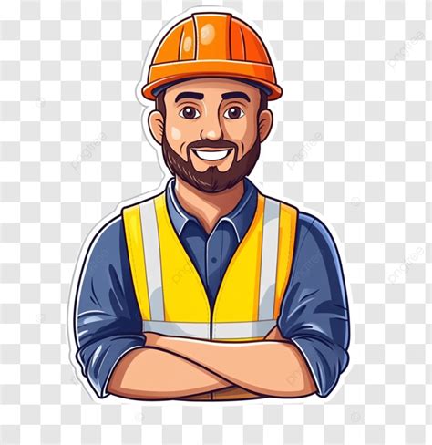 Bearded Cartoon Construction Worker With Safety Gear Worker Icon