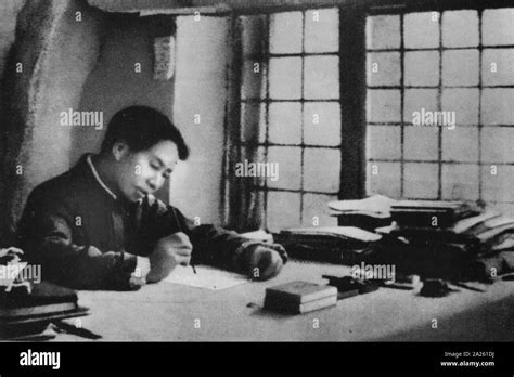 Chairman Mao Writing The Book On Protracted War In The Yenan Caves In