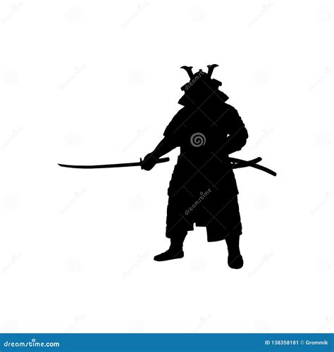 Silhouette Of Japanese Samurai Warrior Simple Pattern Stock Vector