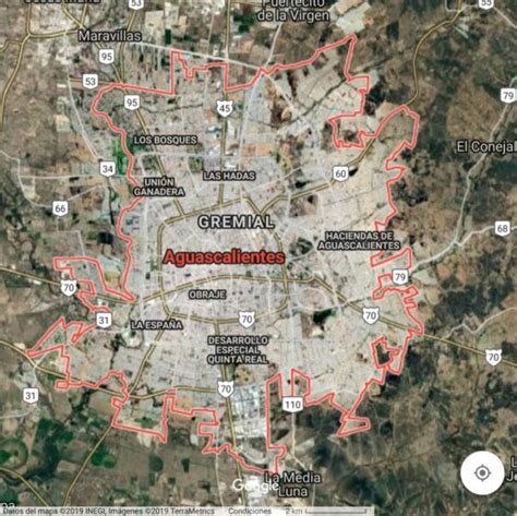 Mapa De Aguascalientes Satelital Y Con Nombres M Xico Desconocido