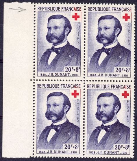 France 1958 Red Cross Block Of 4 With Letters In Red Superb