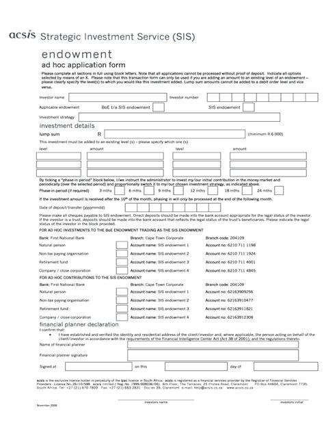 Fillable Online Sis Adhoc Endowment Docx Fax Email Print Pdffiller